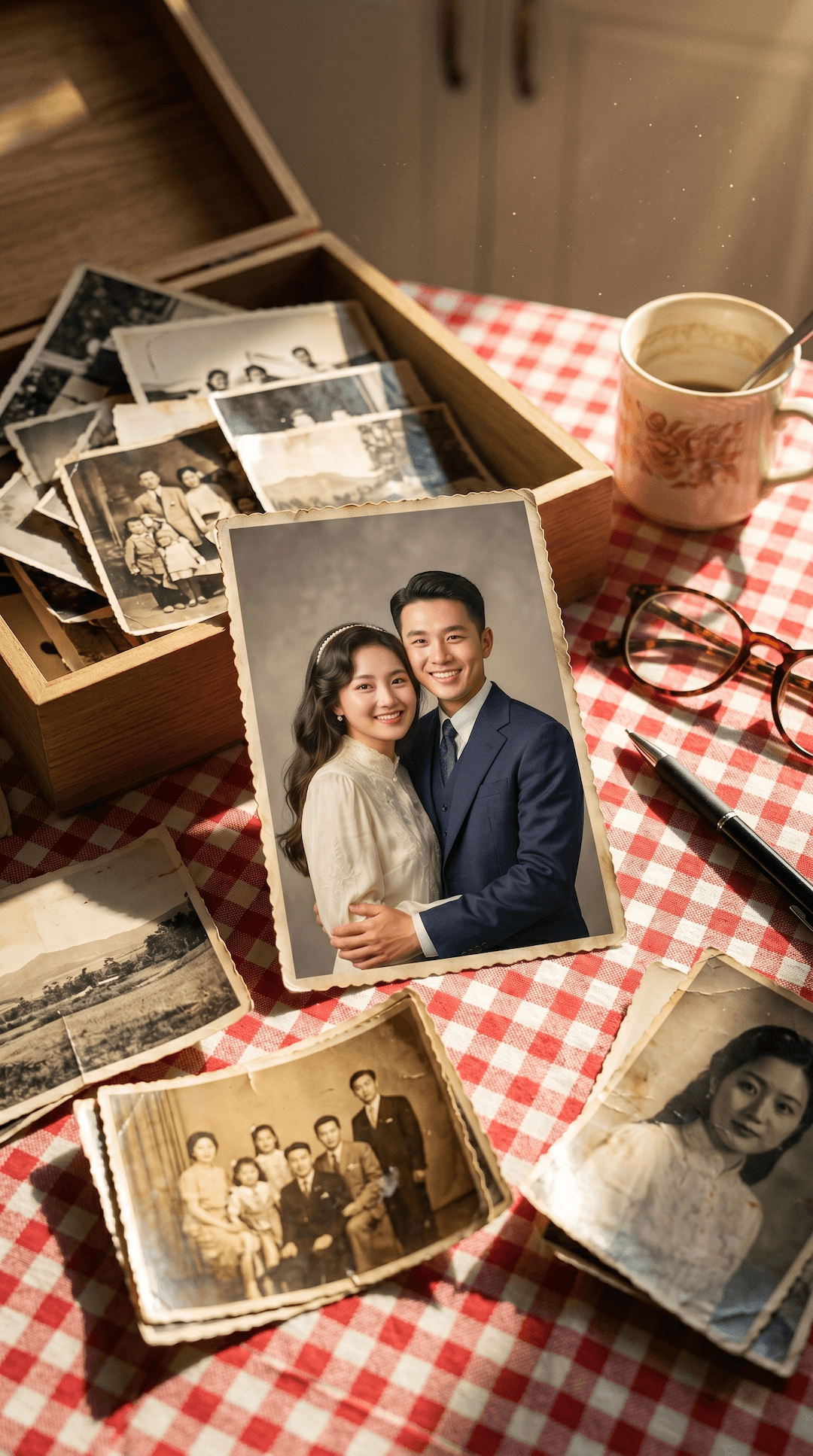 The same photo restored and colorized